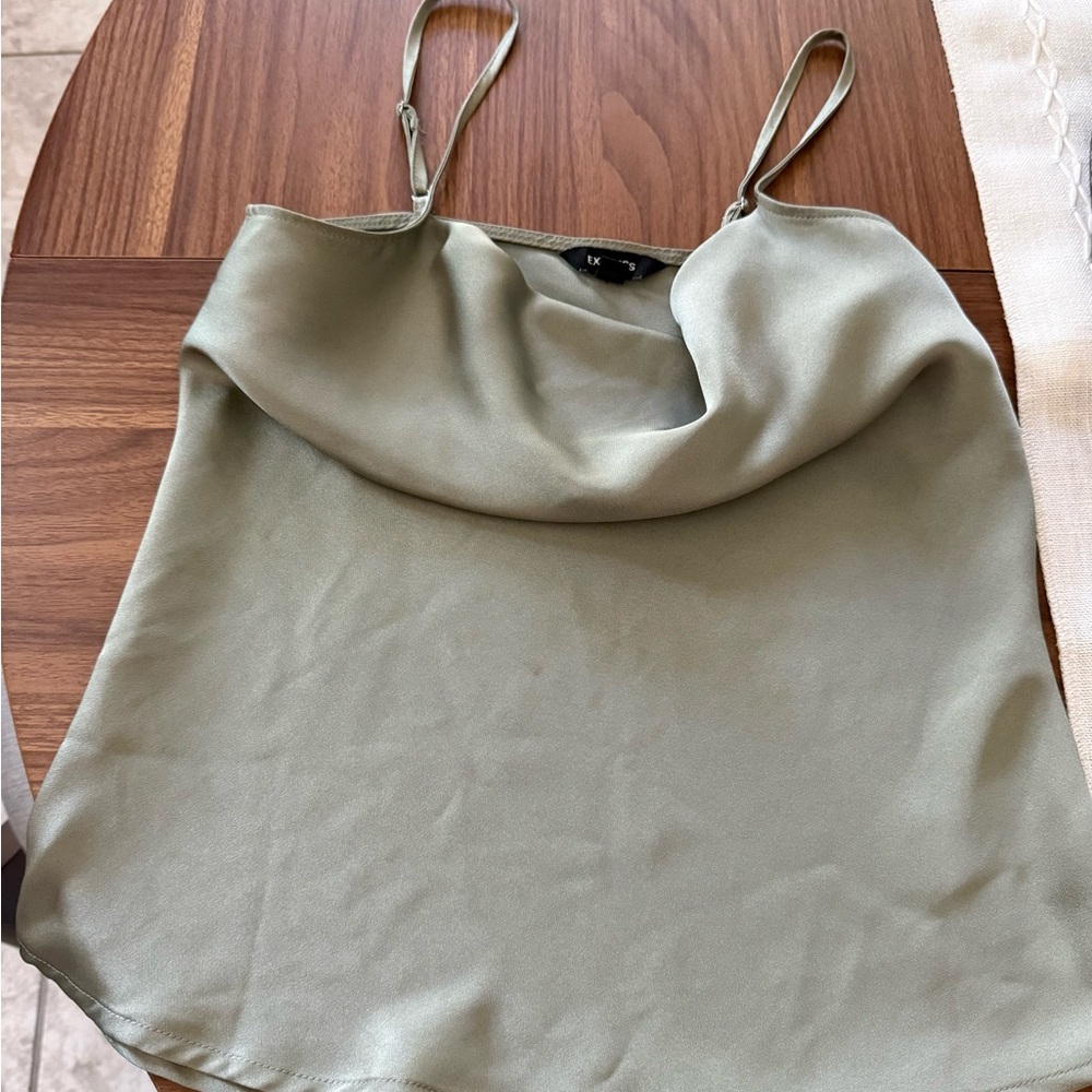 Express Olive Green Satin Cowl Neck Cami